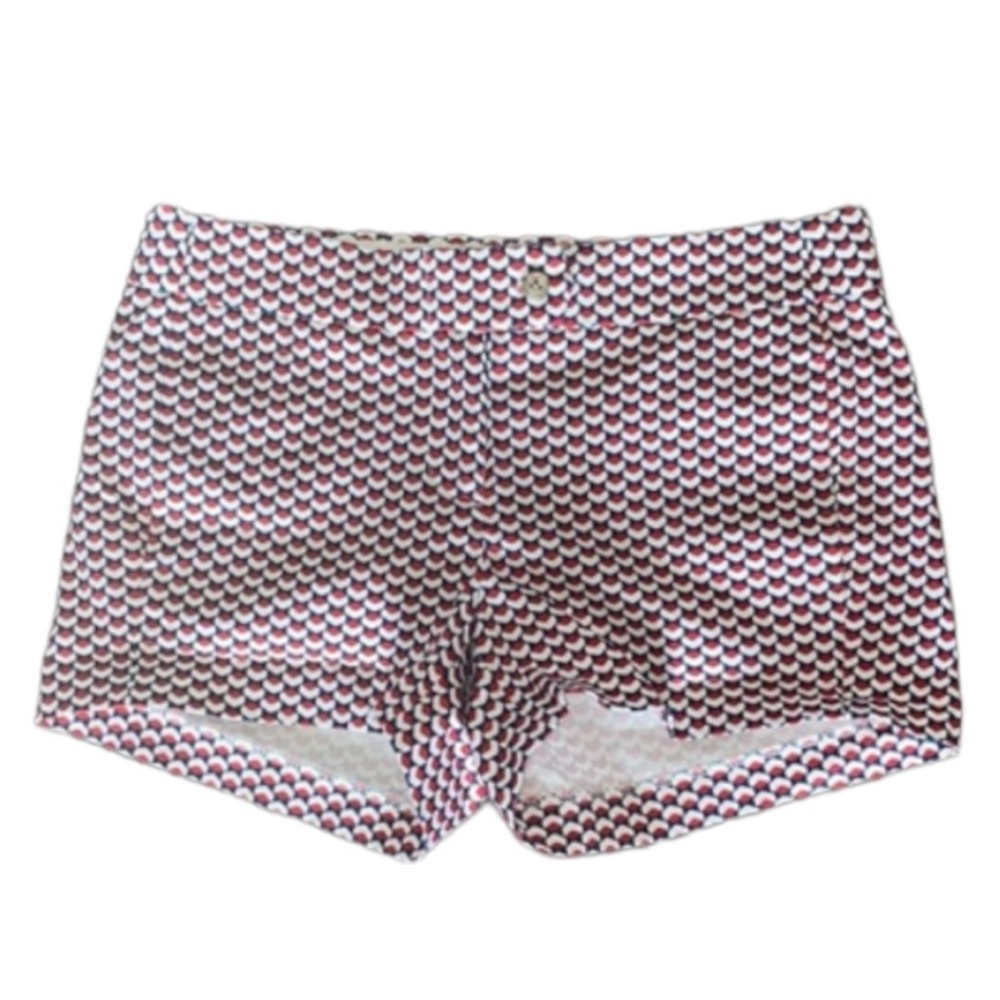NEW! J CREW Chino Stretch Shorts Red White Navy Geometric Chevron Pattern Size 2